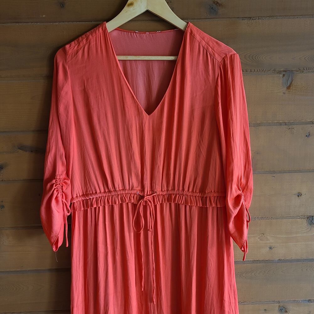 Scotch & Soda Coral Ruffle Dress Flowy Vneck Boho Prairie Cottagecore Preppy - Picture 4 of 6
